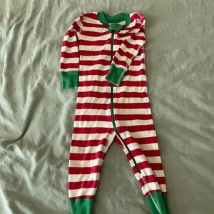 Hanna Andersson Red and White Striped Footie with Green Trim